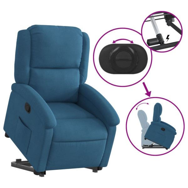Sillón reclinable elevable de terciopelo azul M 5