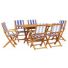 Set de comedor de jardín 7 pzas tela madera maciza azul blanco 2