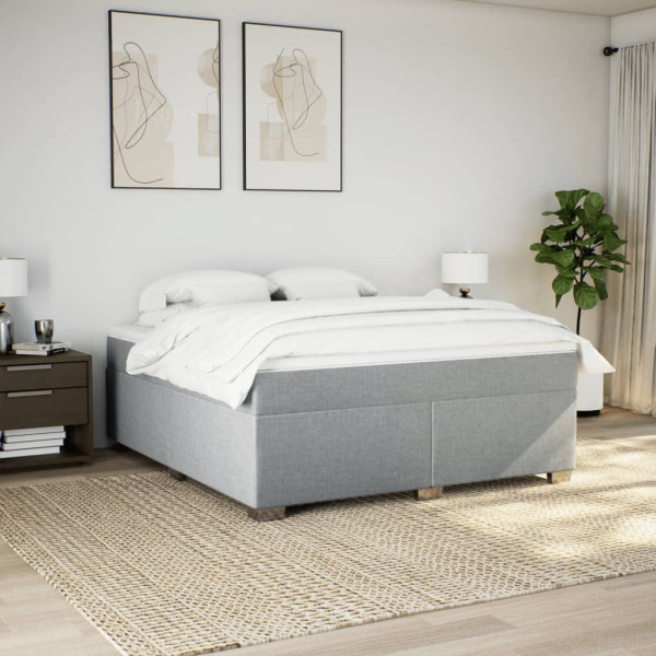 Cama box spring con colchón tela gris claro 180x200 cm M 3