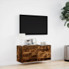 Mueble de TV de pared con luces LED roble ahumado 80x31x35 cm 4