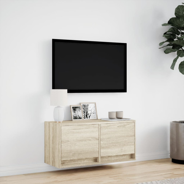 Mueble de TV de pared con luces LED roble Sonoma 80x31x35 cm M 4