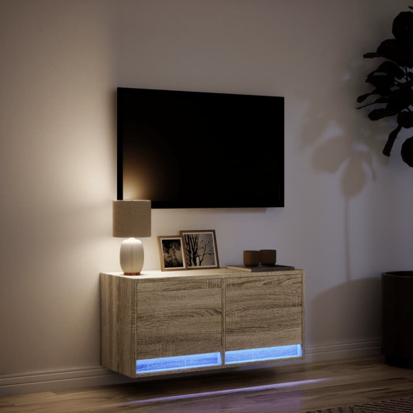 Mueble de TV de pared con luces LED roble Sonoma 80x31x35 cm M 5