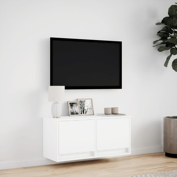 Mueble de TV de pared con luces LED blanco 80x31x35 cm M 4