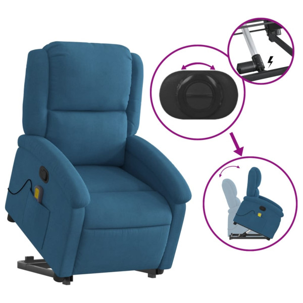 Sillón reclinable de masaje elevable terciopelo azul M 5
