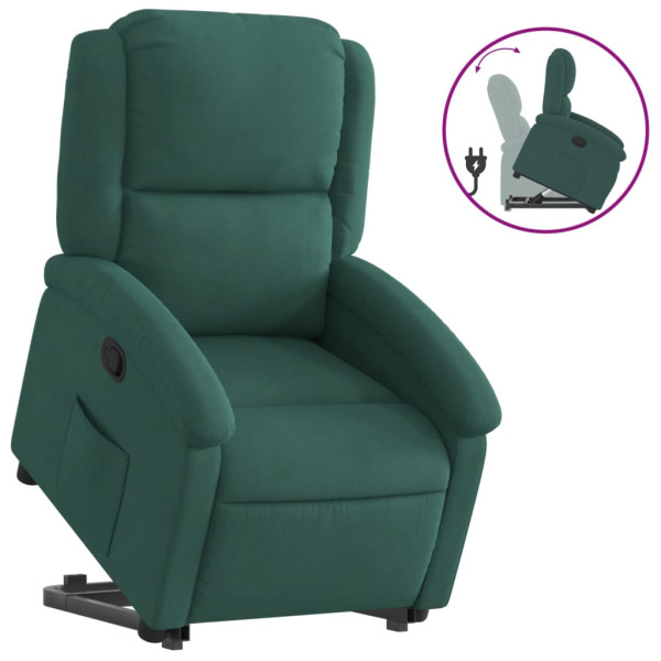 Sillón reclinable elevable terciopelo verde oscuro M 2