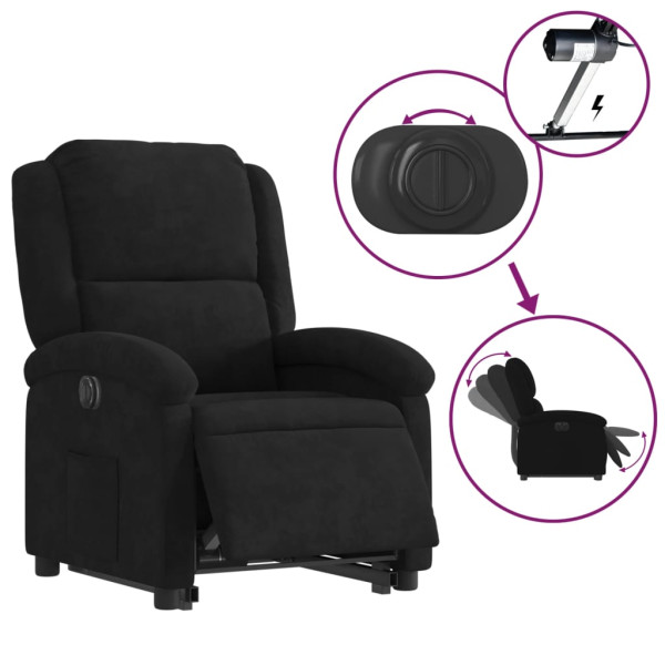 Sillón eléctrico reclinable elevable de terciopelo negro M 5