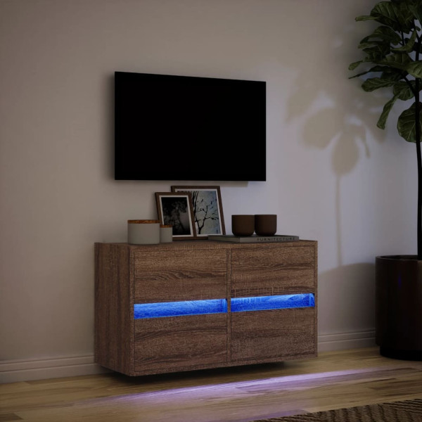 Mueble de TV de pared con luces LED marrón roble 80x31x45 cm M 5