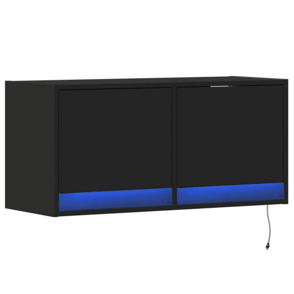Mueble de TV de pared con luces LED negro 80x31x35 cm M 3