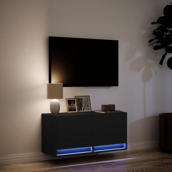Mueble de TV de pared con luces LED negro 80x31x35 cm M 5