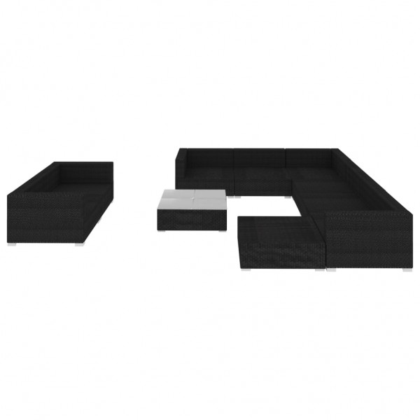 Set muebles de jardín 10 piezas y cojines ratán sintético negro M 2