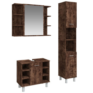 Set de muebles baño 3 pzas madera contrachapada roble ahumado H