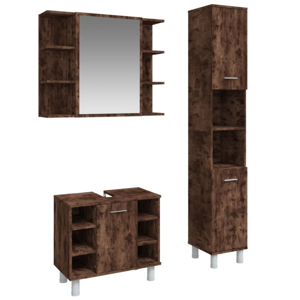 Set de muebles baño 3 pzas madera contrachapada roble ahumado M 2