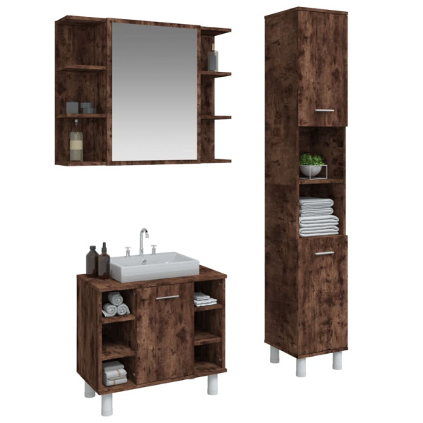 Set de muebles baño 3 pzas madera contrachapada roble ahumado M 3