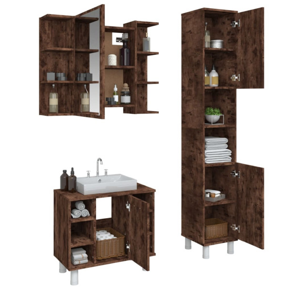 Set de muebles baño 3 pzas madera contrachapada roble ahumado M 4