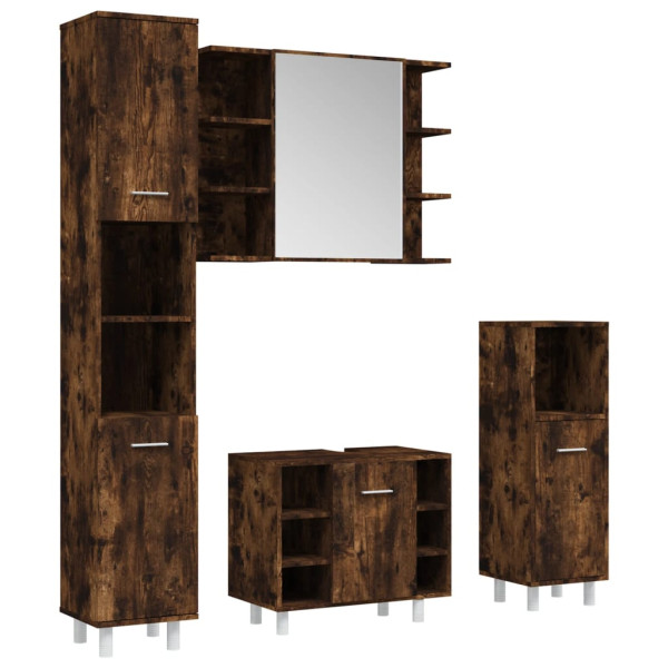 Set de muebles de baño 4 piezas madera contrachapada roble humo M 2