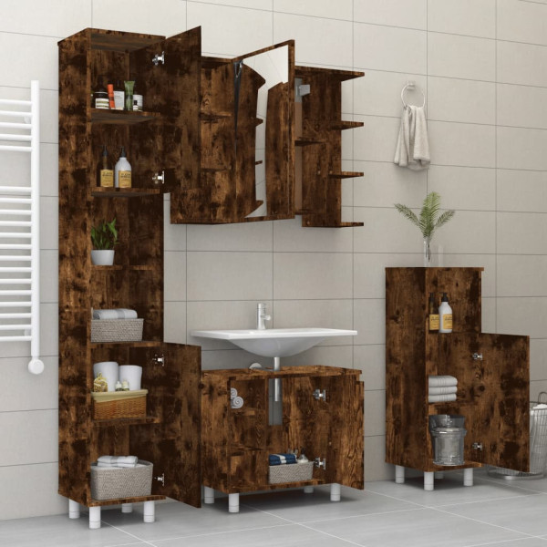 Set de muebles de baño 4 piezas madera contrachapada roble humo M 3