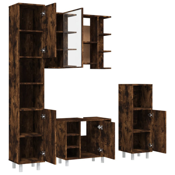 Set de muebles de baño 4 piezas madera contrachapada roble humo M 5