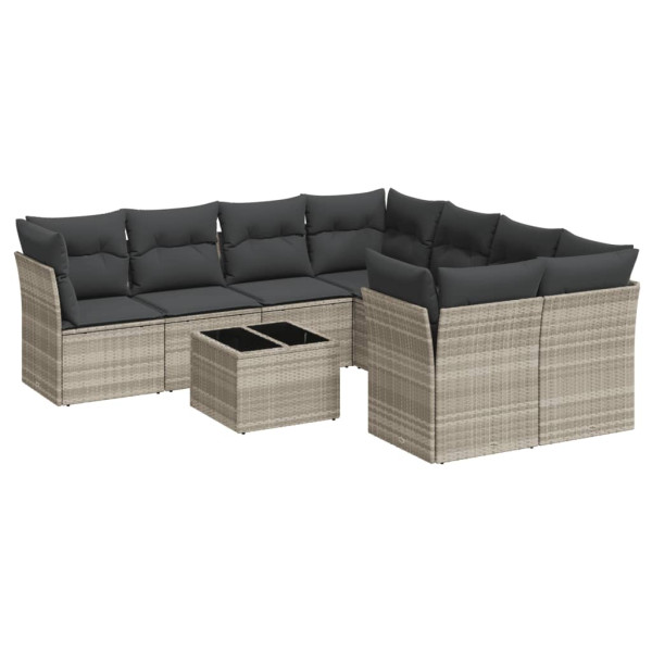 Set muebles jardín 9 pzas y cojines ratán sintético gris claro M 2
