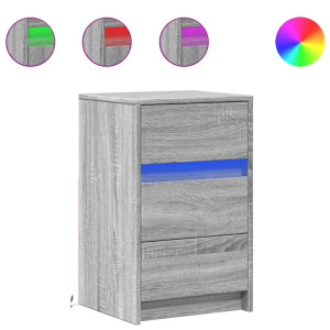 Mesita de noche con luces LED madera de ingeniería gris Sonoma H