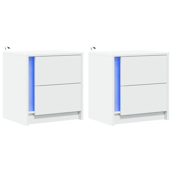 Mesas de cabeceira c/ luzes LED 2 pcs derivados madeira branco M 3