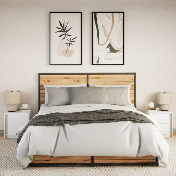 Mesitas de noche con luces LED 2 uds madera ingeniería blanca M 4