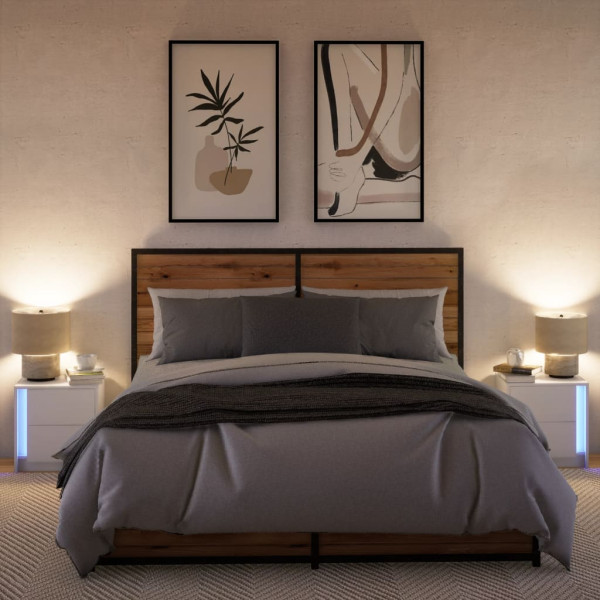 Mesitas de noche con luces LED 2 uds madera ingeniería blanca M 5