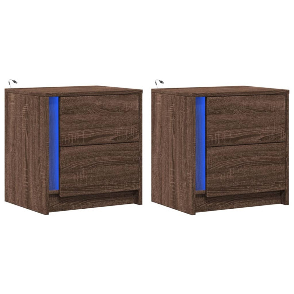 Mesas cabeceira LEDs 2 pcs derivados madeira carvalho castanho M 3