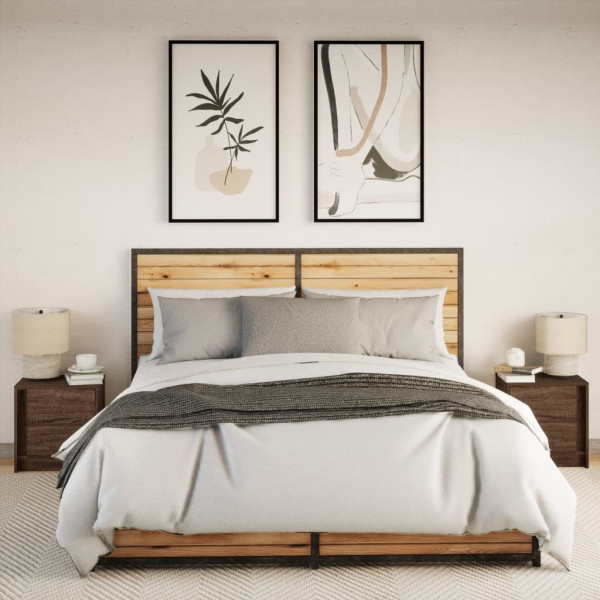 Mesas cabeceira LEDs 2 pcs derivados madeira carvalho castanho M 4