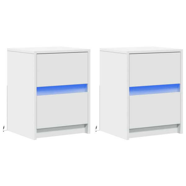 Mesas de cabeceira c/ luzes LED 2 pcs derivados madeira branco M 3