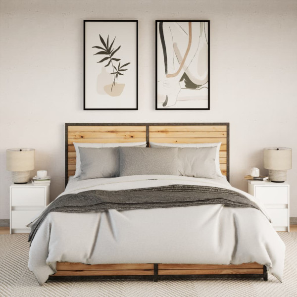 Mesas de cabeceira c/ luzes LED 2 pcs derivados madeira branco M 4