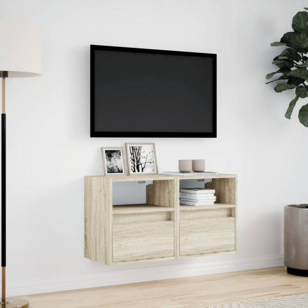 Muebles de TV de pared luces LED 2 uds roble Sonoma 41x31x45 cm M 4
