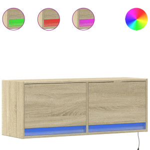 Mueble de TV de pared con luces LED roble Sonoma 100x31x35 cm H