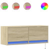 Mueble de TV de pared con luces LED roble Sonoma 100x31x35 cm 2