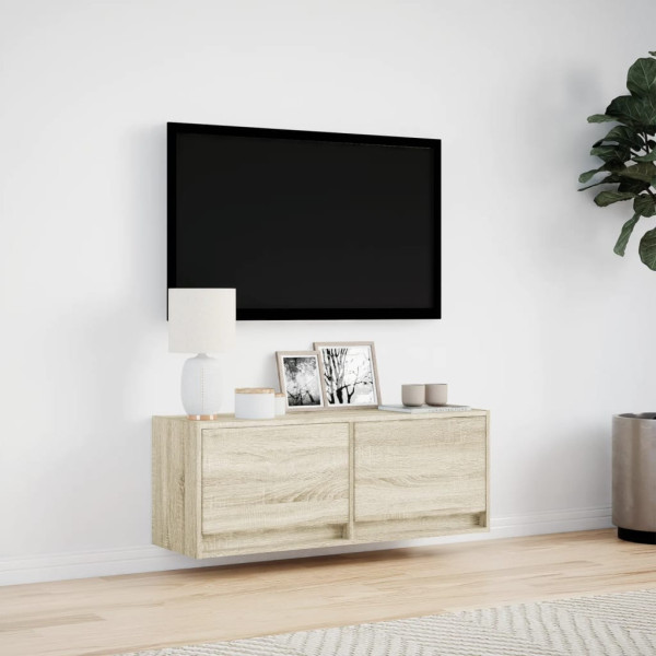Mueble de TV de pared con luces LED roble Sonoma 100x31x35 cm M 4