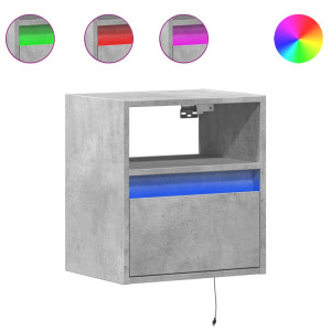 Mesa de cabeceira de parede com luzes LED cinzento cimento H