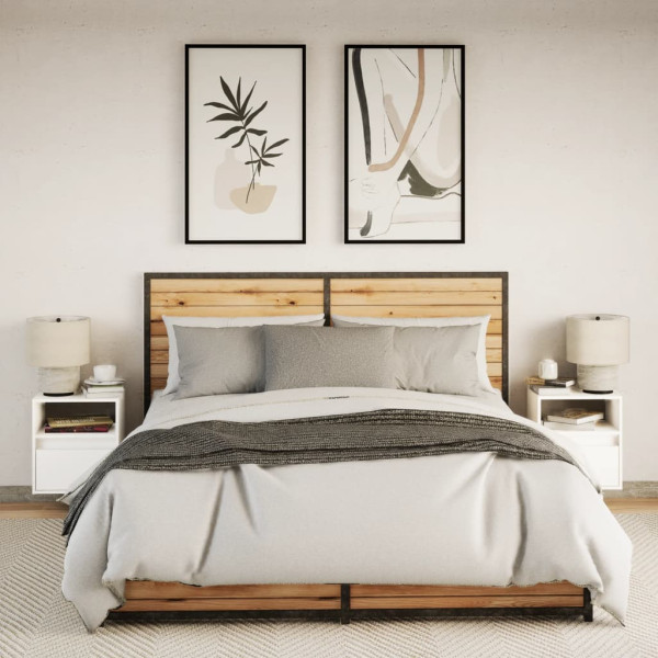 Mesas de cabeceira de parede com luzes LED 2 pcs branco M 5