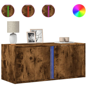 Mueble de TV de pared con luces LED roble ahumado 80x31x35 cm H