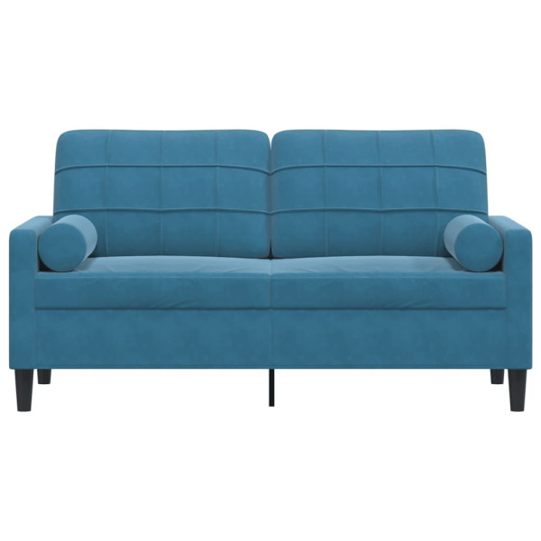 Sofá 2 lugares c/ almofadas decorativas 140 cm veludo azul M 3