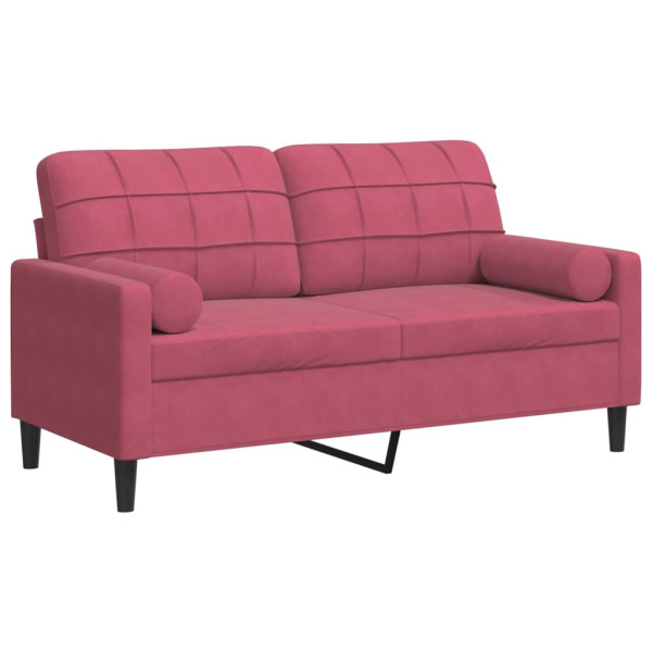 Sofá 2 lug. + almofadas decorativas 140cm veludo vermelho tinto M 2