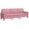 Sofá 3 lugares c/ almofadas decorativas 210 cm veludo rosa 2