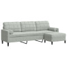 Sofá de 3 plazas con taburete de terciopelo gris claro 210 cm 2