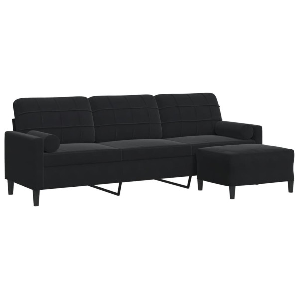 Sofá de 3 plazas con taburete de terciopelo negro 210 cm M 2