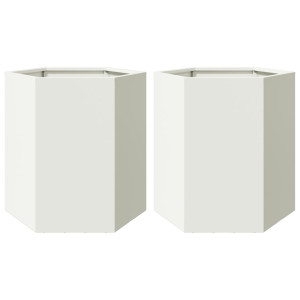 Vasos floreiras de jardim 2 pcs hexagonal 46x40x45cm aço branco H