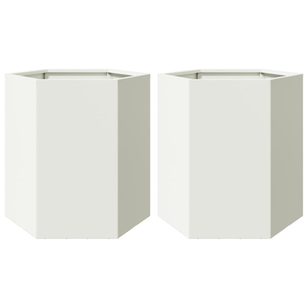 Vasos floreiras de jardim 2 pcs hexagonal 46x40x45cm aço branco M 2