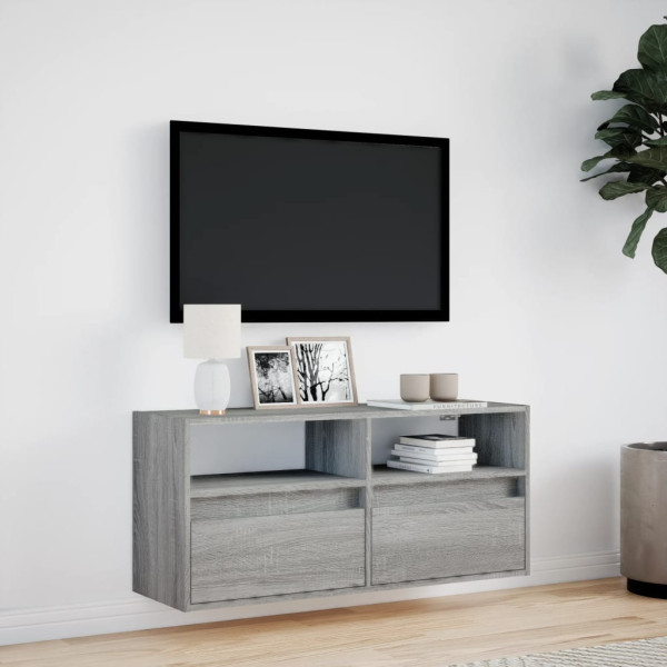 Mueble de TV de pared con luces LED gris Sonoma 100x31x45 cm M 4