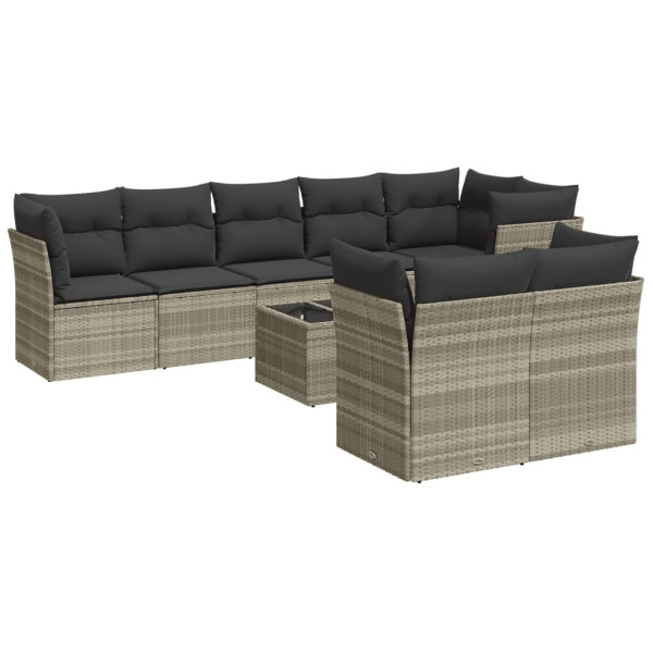 Set muebles jardín 9 pzas y cojines ratán sintético gris claro M 2