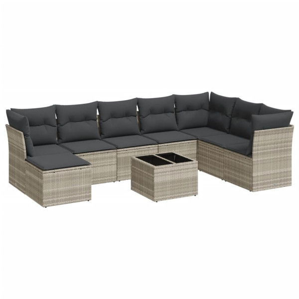 Set muebles jardín 9 pzas y cojines ratán sintético gris claro M 2