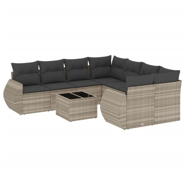 Set muebles jardín 9 pzas y cojines ratán sintético gris claro M 2