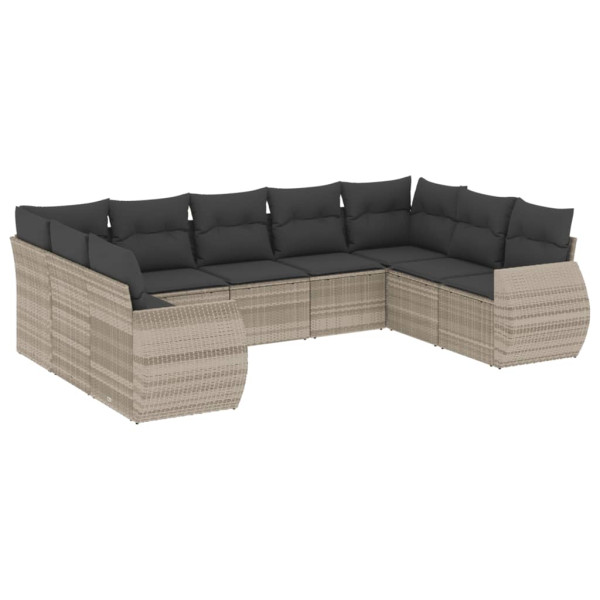 Set muebles jardín 9 pzas y cojines ratán sintético gris claro M 2