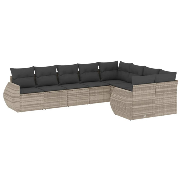 Set muebles jardín 9 pzas y cojines ratán sintético gris claro M 2